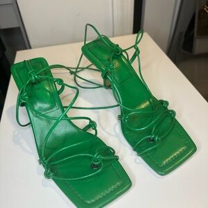 Zara Green Strappy Heeled Sandals